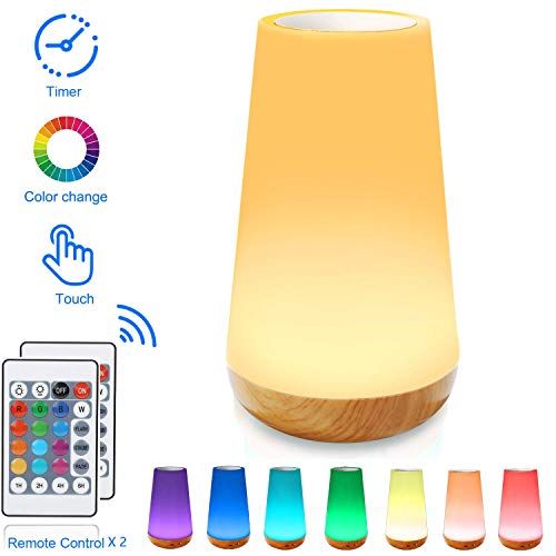 HONYAO LED Night Light, Bedside Table Lamp for Baby Kids Room Bedroom Outdoor, Dimmable Eye Caring Desk Lamp with Color Changing Touch Senor Remote Control USB Rechargeable
