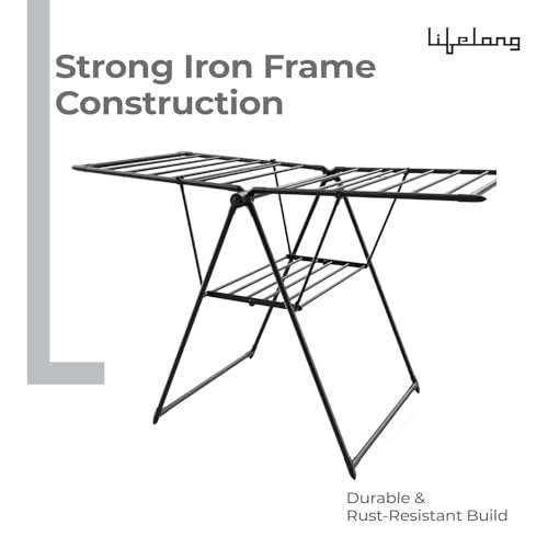 Image of Lifelong Foldable Clothes Drying Stand | Clothes Stand for Home & Balcony|Heavy-Duty Metal Laundry Rack with Hanger Slots & Expandable Wings |Rust-Resistant Cloth Dryer for Indoor & Outdoor Use