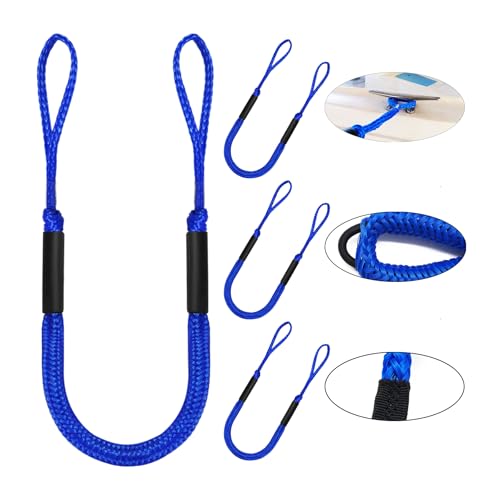 4 Pack Boat Bungee Dock Lines 4-5.5ft PWC Dock Line with Loop Boating Gifts for Men Elastic Mooring Ropes Boat Tie Downs Accessories for Pontoon Jon Boat Bass Boat Fishing Boat Kayak