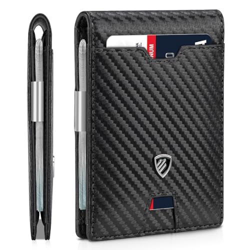 RUNBOX Mens Slim Wallet with Money Clip RFID Blocking Bifold Credit Card Holder for Men with Gift Box