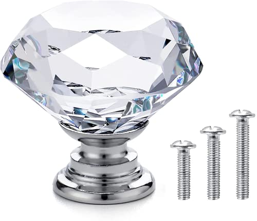 Vandicka 20 x Poignées et Boutons de Meubles en Verre - Boutons de Porte pour Armoires Placards - Poignées de Tiroir - Diamant en Verre Cristal Clair + Base...