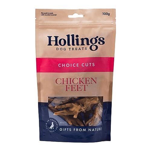 Hollings Chicken Feet Dog Treats 100% Natural & Crunchy Treats for Adult Dogs Grain Free & High in Protein (100g)