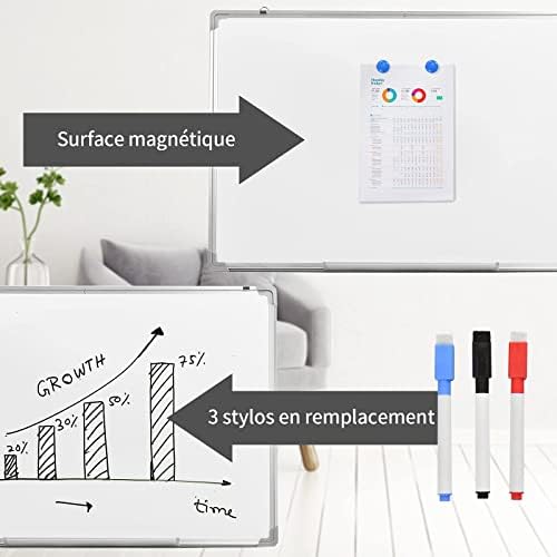 RELAX4LIFE Tableau Blanc Magnétique en 5 Tailles avec Cadre en Alu, 2 Particules Magnétiques et Gomme et 3 Stylos, Tableau d'Écriture pour Bureau, Etude et Maison (90 x 60 cm)