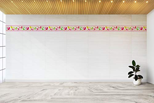 Dundee Deco Brazbd6359 Prepasted Wallpaper Border - Kids Pink, Green, Yellow, Blue Birds, Flowers Wall Border Retro Design, 15 Ft X 5.8 In (4.57M X 14.73Cm) #TOP2