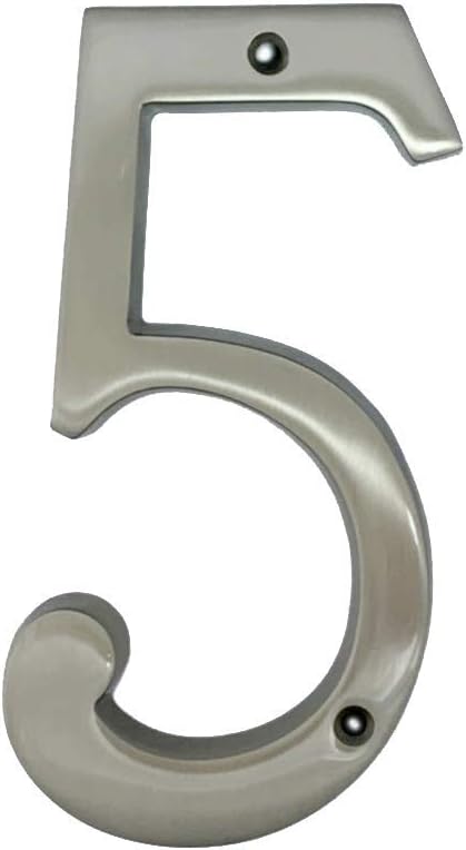 QCAA Traditional Heavy Solid Brass House Number 5, 6", Matte Nickel, 1 Pack, Made in Taiwan