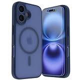 LUNOVATE Magnetic Shockproof for iPhone 16 Case, 14FT Military Protective Cover, Anti-Slip Texture Translucent Matte Phone Case with 2 Screen Protector for iPhone 16 - Deep Blue