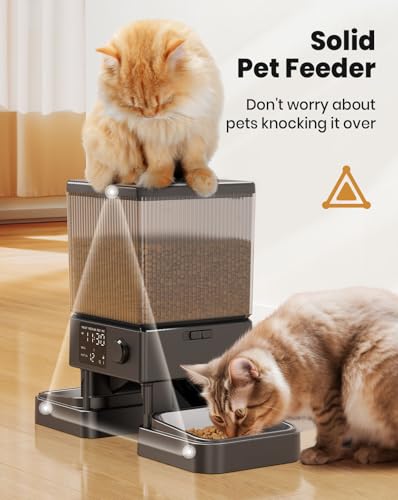 oneisall 5L Futterautomat Katze 2 Näpfe, Katzenfutter Automat mit einem Knopf, Einfache Bedienung, Futterspender für Katzen/Hunde, mit Edelstahlschüssel, Voice Recorder, für kleine/mittlere Haustiere – Bild 6