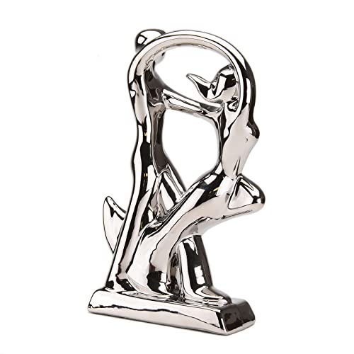 Brabud Ceramic Romantic Lover Dancing Statue Abstract Eelectroplating Sliver Sculpture Smooth Finish Home Desk Ornament Wedding Gift Collectible Figurine 11In(H) Tqgjbs348 #TOP2