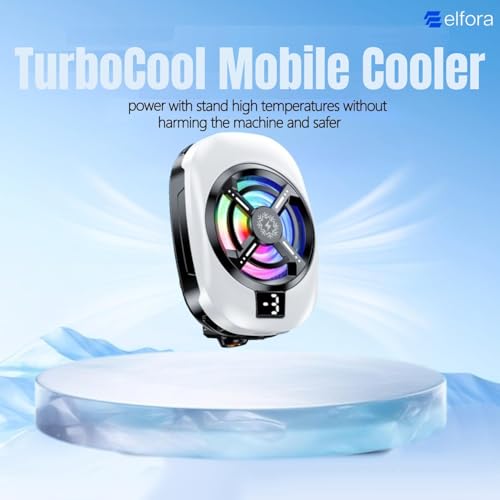 Image of Elfora Gaming Mobile Cooler | Phone Cooling Fan With RGB Lights And Digital Display | Ultra Fast Instant Cooling Fan Compatible With Android & Iphones (White), 6 x 34 Centimeters