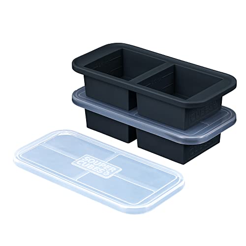 Souper Cubes 2-Cup Extra-Large Silicone Freezer Tray With Lid- 2 Pack - Makes 4 Perfect 2 Cup Portions - Freeze Soup, Stew, Sauce, Or Meals (2 Cup Tray, Charcoal Color, Pack Of 2, With Lids) #TOP4