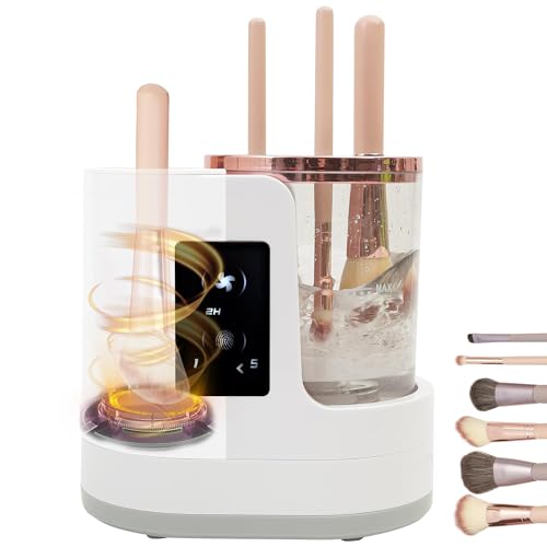 auvstar Limpiador de Brochas de Maquillaje, Potente Limpieza Profunda, Limpio y Seco 2 en 1, Apto para Todo Tipo de Pinceles Maquillaje, Limpia Brochas Maquillaje Electrico (Blanco)