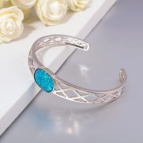 Cinily Opal Cut Bangle Bracelet For Women 14K White Gold Plated Tennis Charm Bracelets For Teen Girls Gemstone Bangle Bracelet Bracelets Jewelry Gifts #TOP5