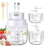 BSTiltion Electric Mini Garlic Chopper, Mini Food Processor Chopper 2 Cup Portable Wireless Garlic Mincer for Ginger Onion Vegetable Meat Spice Nut Chopper (100+250 ml Bowl) (White)