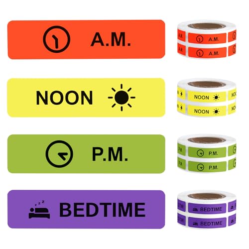 Image of Medicine Stickers Medication Instruction Label Permanent Paper Label AM NOON PM Bedtime for Pill case Planner 0.4 * 1.6inch (500 per Roll 4 Pack)