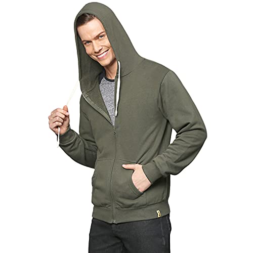 Image of CAHOOT Men's Dark Blue Zip-Front Hoodie with Contrast Drawstring for Casual Wear | Long Sleeve | Hooded Neck | Zipper Closure | Cotton Sweatshirt Crafted with Comfort Fit for Everyday Wear