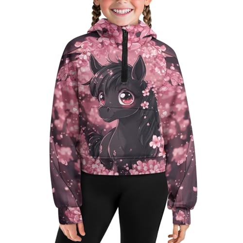 Upetstory Half Zip Cropped Hoodies with Pocket for Girls Kids Size 5-143