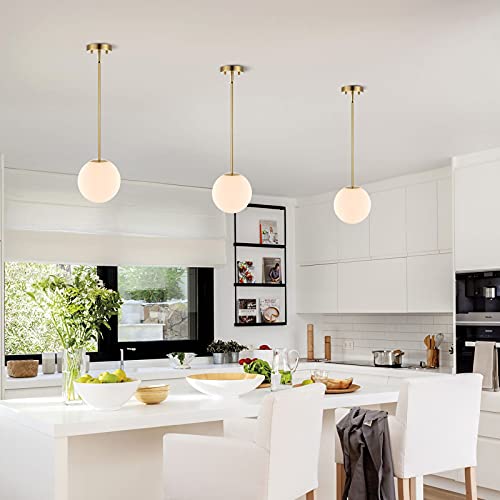Baoden Modern Globe Pendant Light 1-Light Mid Century Chandelier With White Globe Glass Lampshade Brushed Brass Finished Hanging Light Fixture For Kitchen Island (Gold) #TOP1