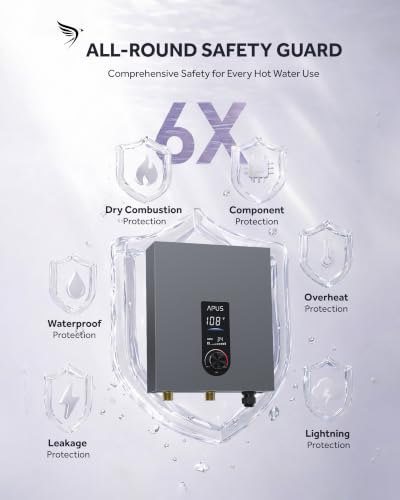Image of APUS 14kW Tankless Water Heater Electric, 240V Instant On Demand Hot Water Heater, Up to 3.3 GPM with LED Display, Space-Saving and Energy-Saving Whole House Water Heater Design