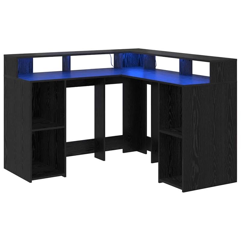 Eleganz Escritorio de oficina con estante en aspecto de roble, 130 x 130 x 91 cm, material de madera, puestos de trabajo estables para un trabajo eficiente, color negro