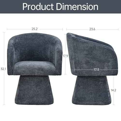 Image of VKNOW Upholstered Swivel Dining Chairs Set of 2 with Barrel Back and Arm | Modern Accent Arm Chair with Thickened Cushion, Soft Chenille Fabric, for Dining Room, Living Room, Vanity, Blue