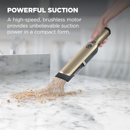 Image of Shark WANDVAC Cordless Hand Vacuum, Lightweight & Portable at 1.4 lbs., Powerful Suction, Charging Dock, One-Touch Empty for Car & Home, French Gold, WV201GD