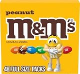M&M'S Peanut Chocolate Candy, Full Size Candy 1.74 oz Bag, Bulk Pack of 48