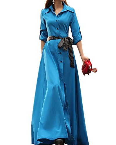 SaiDeng Vestito Maxi Donna Manica Lunga Colori