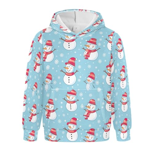 Kids Hoodies Sweaters Christmas Xmas Snowman Hooded Sweatshirts with Big Pockets for Boys Girls B0400068