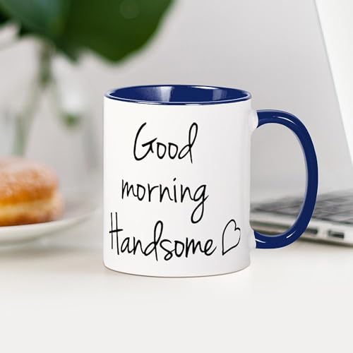 Taza de cerámica 11 oz blanca con interior azul miniatura 4