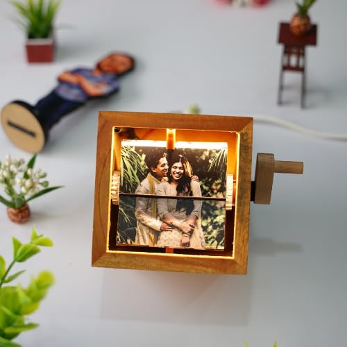 Image of Store LED Photo Flip Box | Personalized Photo Flipbox Couple Gift | Valentine Gift for Girlfriend Wife Husband | Anniversary Birthday Wedding Gift | Handcrafted Wooden Mechanical Photo Box