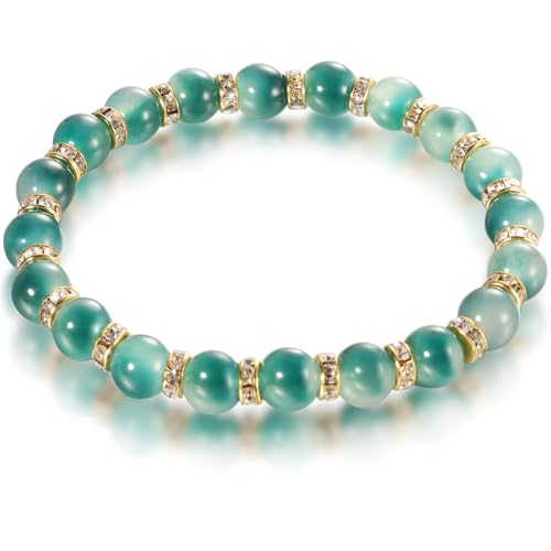 Jade Bracelet for Women, Beaded Bracelets，8mm natural jade beads, Crystal Spacer, DIY Stretch Bracelet with 6.5-7.5 inch Circumference, Gifts for Women