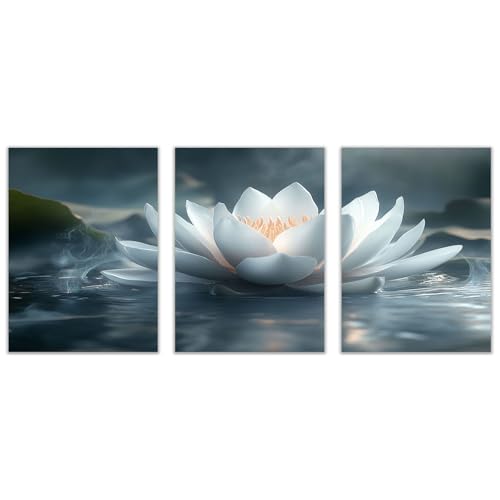 AMXBZC 3Pcs Cuadros Decoracion Salon Modernos Hermosas flores en el agua Arte Impresión Decoración -Dormitorios Comedor Oficina Pasillo Cocina Y Baño（Blanco-60x80cmx3 Sin marco