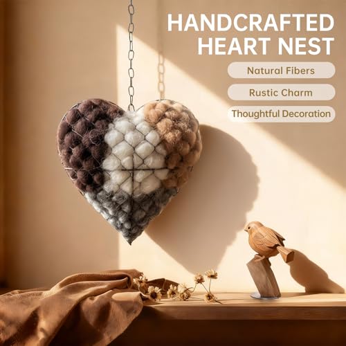 Handmade Fiber Bird Nesting Heart, Nesting Material for Wild Bird, Refillable Nesting Accessories, Hummingbird Nest/House, Outdoor Garden Decortion, Gifts for Bird/Nature Lovers (1pc)