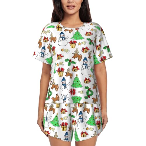 Pijama de mujer de 2 piezas con pantalón estampado conjunto de ropa de dormir Merry Christmas