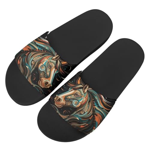 PAQGSREM Sandalias con patrón de girasoles para mujeres y niñas, cómodas sandalias antideslizantes de una sola banda con puntera abierta, Estampado de caballo tribal, 40 EU