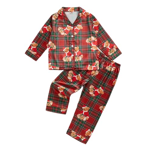 Kids Toddler Girl Christmas Satin Pajamas 2 Pcs Holiday Pajama Set Candy Cane Print Shirts + Pants Sleepwear Outfit