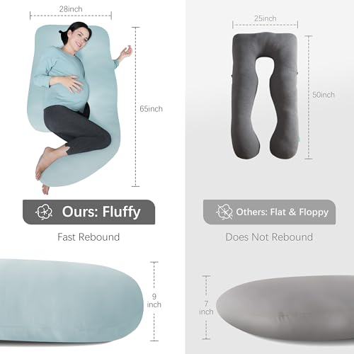 Image of MOON PARK Pregnancy Pillows for Sleeping - U Shaped Full Body Maternity Pillow with Removable Cover - Support for Back, Legs, Belly, HIPS - 65 Inch - Ice Blue - Cooling Cover