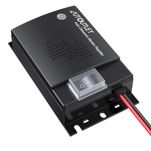 AUTOUTLET Ultradźwiękowy ultradźwiękowy odstraszacz myszy samochodowych 12 V, emisja częstotliwości fal dźwiękowych 12-45 kHz, długość kabla 50 cm, dodatek do myszy, owadów