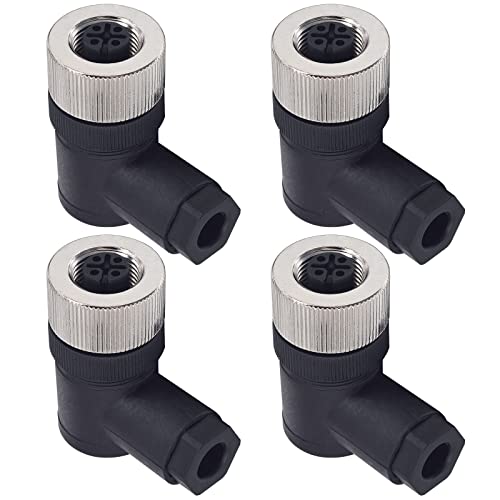 M12 5-Pin Female Circular Aviation Connector Plug 12mm Waterproof Circular Aviation Connector Right Angle Plug Adapter 4 Pack
