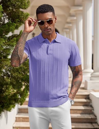 Image of COOFANDY Mens Knit Polo Shirts Short Sleeve Ribbed Textured Polo Shirt Lightweight Casual Golf Shirts Collared T Shirt
