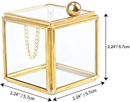 Designster Glass Ring Bearer Gift Box With Pearls - Small Antique Gold Brass Lace Jewelry Organizer/Vanity Necklace Display Storage Decorative For Dresser, Drawer, Countertop #TOP3