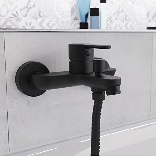 SCHÜTTE 44306 DENVER Wannenfüllarmatur Schwarz matt, Badewannenarmatur, Badezimmer Armatur, Mischbatterie für die Badewanne, Brausebatterie Wanne