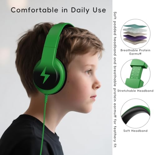 Candy Bila Wired Over-Ear Kids Headphones for School -Black and Green — view 5
