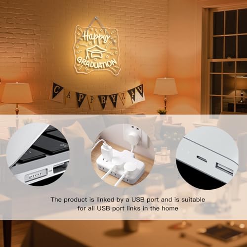 Image of WLHOPE Happy Graduation Neon Sign Led Signs for Graduation Ceremony Wall Decor, Neon Lights Transparent Acrylic Board Sign for Classroom Dorm School Bedroom Decoration Gifts for Teens