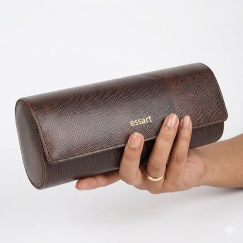 Image of essart Travel Watch Roll Case 4 Slots - watch roll travel case Portable Luxury Watch Organizer & Storage Box for Men & Women with Brown colour