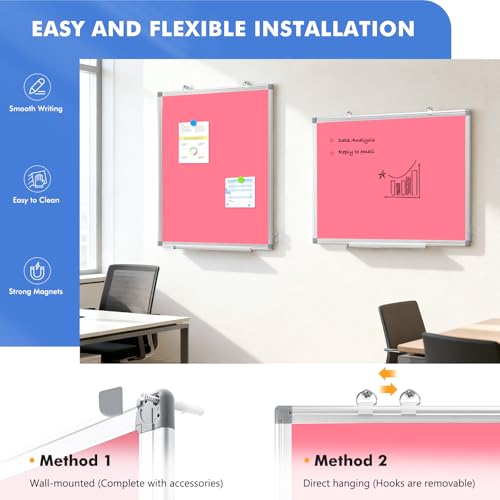 Double-Sided White Board Dry Erase Magnetic Whiteboard Wall 24x18 Pink by WALGLASS - Image 2