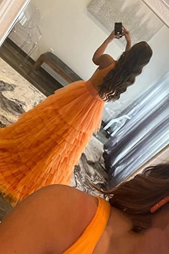 Women's Tiered Tulle Prom Dresses Long Ruffles Ball Gown V Neck A-Line Layered Formal Evening Party Gowns3