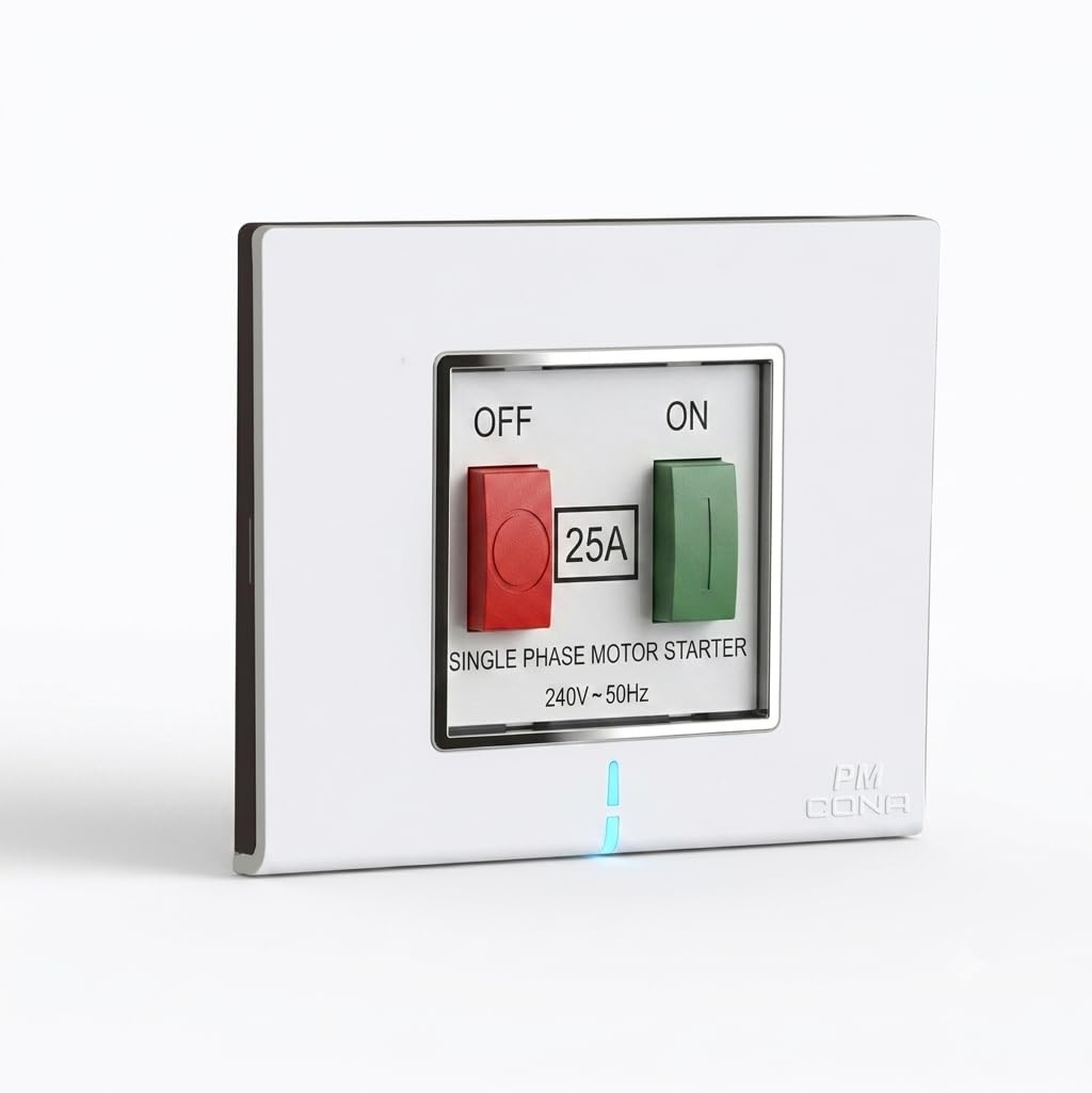 PM Cona Axis Modular Plate 2M, White, With Cona's Single Phase Motor Starter Switch, 25A, 240V, For Safety Switch For Ac's On/Off-image-43