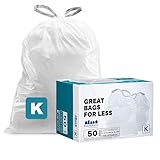 Plasticplace Custom Fit Trash Bags, Compatible with simplehuman Code K (50 Count) White Drawstring Garbage Liners 10 Gallon / 38 Liters 24