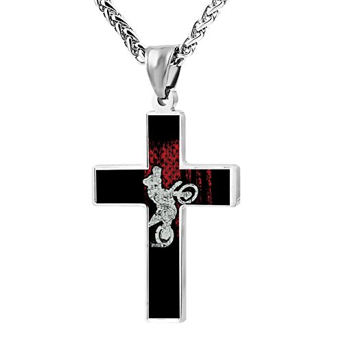 Elelab Cool Motocross USA Biker - American Cross Necklace Zinc Alloy Pendant Creative Personalized Accessories Prayer Christian 24 Inch